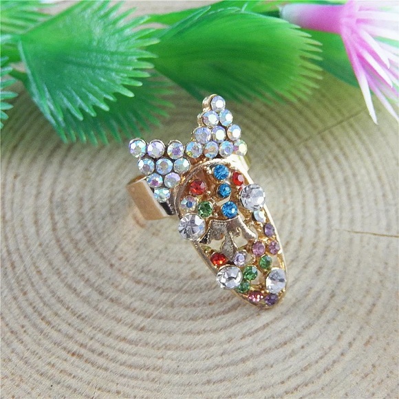 Crystal Colorful Adjustable Nail Ring - Picture 2 of 4